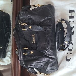 Coach Black Leather Shoulder Bag with Gold Accents